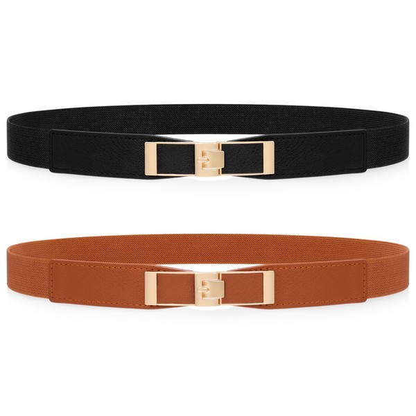 WHIPPY 2 Pack Women Skinny Elastic Belts Ladies Thin Stretch