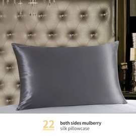 ZIMASILK 100% Pure 22 Momme Mulberry Silk Pillowcase for Hair and Skin, Upgraded Silk Durable, Soft & Smooth, Both Sides Premium Grade 6A Silk, 1pc (Standard Size 50x75 cm, Space Grey)