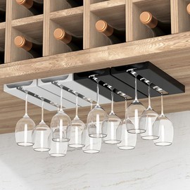 2 soportes para copas de vino, 10 x 4.3 x 0.8 pulgadas, soporte para copas de vino sin taladrar debajo del el clóset, estante Para Colgar Copas De Vino, estante colgante para cocina bar (Blanco)