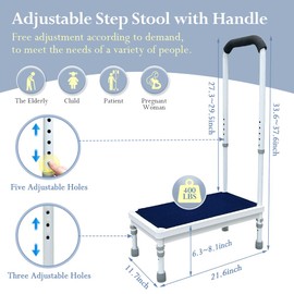 Bedside Steps for High Beds Step Stool with Handle for Elderly Adult Medical Heavy Duty Safety Stepstools for Seniors 400 Lb Capacity Non-Slip Wide Platform to Get in Bed, Car, Bathroom (Blue-21.6")