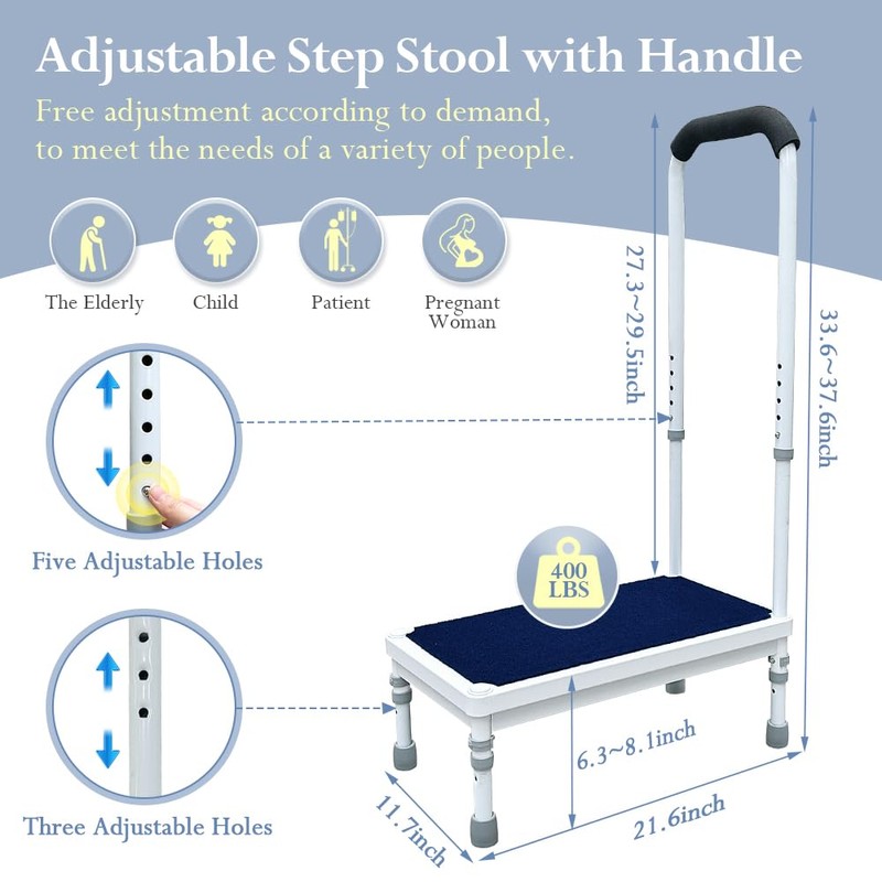 Bedside Steps for High Beds Step Stool with Handle for