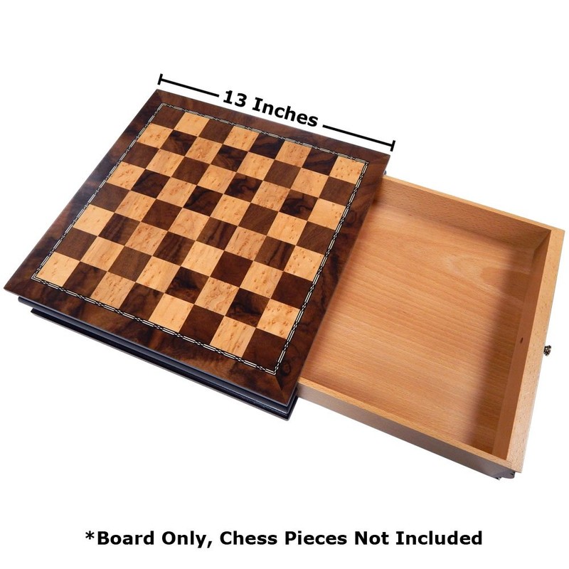 Vada Burl Wood Inlaid Chess Cabinet with Drawer, Medium 13