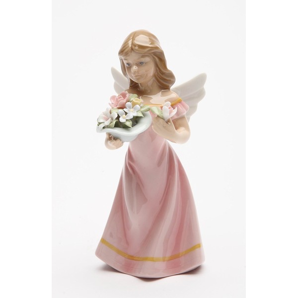 Cosmos Gifts 20861 Angel in Pink Dress Holding Flowers Ceramic