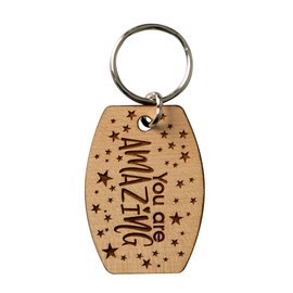 Dexsa Laser-Engraved Maple Wood Keychain - You are Amazing | Laser Cut Shape and Laser Engraved Verse | Makes a Wonderful Gift | Metal Key Ring, Brown, 1.5" x 3.25" x .125"