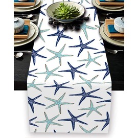 Coastal Table Runner Nautical Turquoise Ocean Stars Outdoor Navy Blue Table Runners 72 Inches Long for Kitchen Dining Sofa