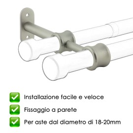 GIRASOLE HOME® 2 x Adjustable Double Curtain Pole Bracket, Heavy Duty Aluminium Wall Bracket for 18-20mm Diameter Rods (Double 175mm A, Satin Nickel)