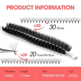 600 Fans Premade Fans Eyelash Extensions 7D/8D/9D/10D/12D C/D/CC Curl 0.05mm Thickness Individual Soft Handmade Volume Natural Lash Extension Fans (8D-0.05-D-14mm-600)