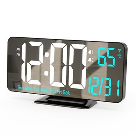 KOSUMOSU Digital Alarm Clock 6.7in Black Clock for Bedroom, Dual Alarm, Date, Seconds,Day of Week,12/24h,Dimming, Temp, Desk Clock, LED Clock for Living Room, Calendar Digital Clock Large Display
