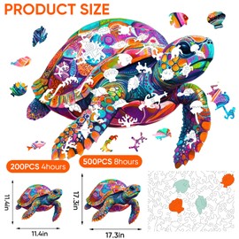 Mys Aurora Colorful Turtle Puzzles for Adults 500 Pieces, 5MM Thick Wooden Jigsaw Puzzles, Unique Shape Puzzle Ocean Wood Puzzles for Adults and Kids Birthday Gifts Family Game 17.3 * 17.3 inches