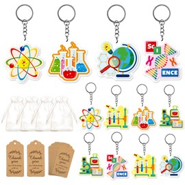 Science Party Favors 12 Sets with Keychains Thank You Kraft Tags and Organza Bags for Scientist Theme Birthday Party Classroom Rewards School Party Supplies