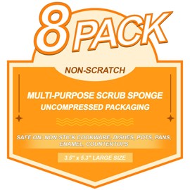8 Pack Large Multi-Purpose Dish Sponges, Reusable Non-Scratch Dish Sponge for Washing Dishes Cleaning Kitchen, Ideal Scrub and Scrubbers for Kitchen, Bathroom & More