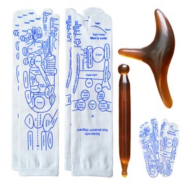 2 Pairs of Acupuncture Point Socks and 2 Pieces of Acupuncture Point Sticks, Foot Acupuncture Massage Socks, Cotton Socks, Breathable Socks, Elastic Socks