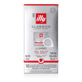 illy, Kaffee E.S.E. Pads Einzeldosis CLASSICO Lungo, 100% Arabica mit Feinen Noten von Orangenblüte und Jasmin,Samtiger, Weicher Geschmack mit Süßem Nachklang, 1 Packung mit 18 kompostierbaren kapseln