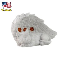 Solar Powered Angel Cat Memorial Sculpture, White Resin Sleeping Kitten with Wings and Red Heart Lights,Handcrafted Pet KeepsakeColor: As picture, Size: One Size