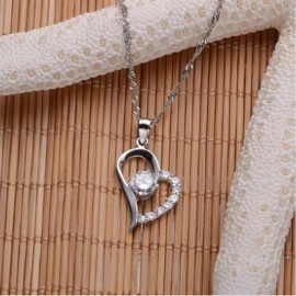 CC Jewelry 925 Sterling Silver Heart Zircon Pendant with "18" 925 Women Silver Necklace