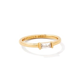 Kendra Scott Juliette 14k Yellow Gold-Plated Over Brass Band Ring in White Crystal, Fashion Jewelry for Women, Size 9