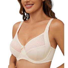 Oscrenia Plus Size Women's Full Coverage Non-Padded Bra Comfort Soft Underwire Wide Strap(Beige,36E)