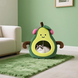 MOYMO Cute Cat Beds for Indoor Cats, Small Dog Beds, Soft Washable Pet Beds for Kitten and Puppy, Funny Avocado Cat Cave, 19 Inches