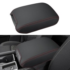 INTGET for Nissan Pathfinder Console Cover 2022-2025 Leather Center Armrest Cover Middle Arm Rest Protector for Nissan Pathfinder Accessories 2022 2023 2024 2025 (Red Stitches with Thin PAD)