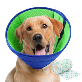 Dog Cone Collar,Adjustable Dog Cones After Surgery Soft,Anti Licking Device,with Bandage,Protect Pet's Neck,Suitable for Pets After Surgery (Blue-Green M)