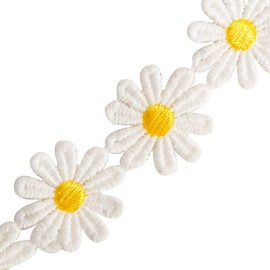 15 Yards Daisy Sun Flower Decorating Lace Embroidered Trim Ribbon for Sewing and Craft Projects(1 Inch Wide)