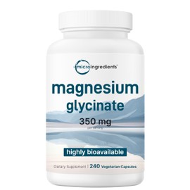 Micro Ingredients Micro Ingredients Magnesium Glycinate 350mg Per Serving, 240 Veggie Capsules | Potent Elemental Form, 100% Chelated, Highly Bioavailable | Healthy Muscle, Bones, & Mood Support Supplement | Non-GMO