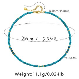 TreasureBay Handmade Womens Girls Beaded Necklace Choker - 4mm Beads Natural Gemstones Healing Crystal Jewellery Necklace (Turquoise/Gold Plated Beads)