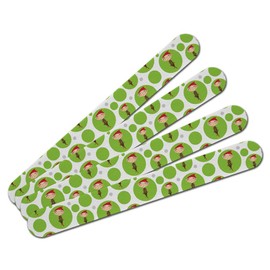 Double-Sided Nail File Emery Board Set 4 Pack - Holiday Christmas New Years - Girl Elf on Green