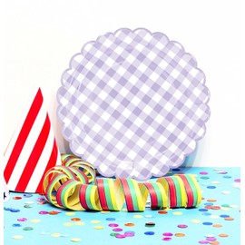 HEIPINIUYE 50 Pieces Light Purple Checkered Paper Plates 7 Inch Lavender Gingham Scalloped Plates Disposable Dinner Plate for Wedding Baby Shower Birthday Party Dessert Plate