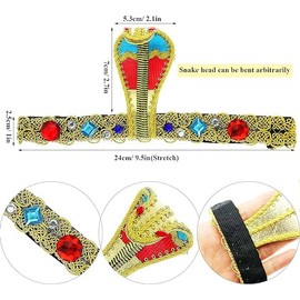 songyea Pack of 5 Egyptian Costume Accessories, Egyptian Headdress for Carnival with Metal Snake Arm Cuffs, Snake Earrings, Jewellery for Women, Vintage Fancy Dress Party Decoration