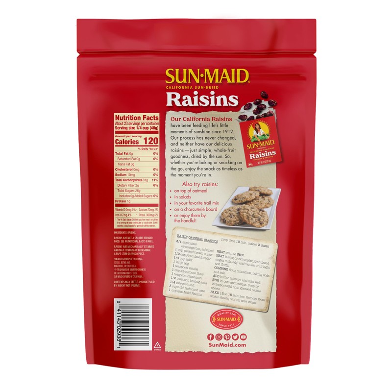 Sun-Maid California Sun-Dried Raisins - (2 Pack) 32 oz Resealable