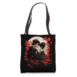 Geisha And Samurai Romance Vector Tote Bag