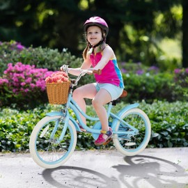 Olakids Kids Bike, 12 14 16 18 Inch Toddlers Bike with Training Wheels Rattan Basket Safety Bell Adjustable Seat and Handlebar, Children's Bicycle for Girls Boys Age 3-8