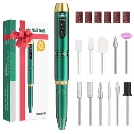 Cordless Nail Drill, Portable Electric Nail File with 11 in 1 Nail Drill Bits for Acrylic Gel Dip Powder Nails, Rechargable Efile Nail Drill Machine Kit for Home Manicure Pedicure, Green