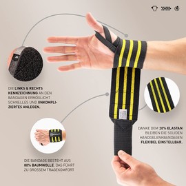 SINOVATI Fitness Wrist Bandages, Wrist Support Sports, Wrist Wraps for Fitness, Crossfit, Calisthentics, Powerlifting, Bodybuilding, Women and Men (Strong, Black/Yellow)
