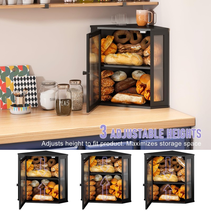 Corner Bread box for Kitchen Countertop,Farmhouse Bread Box with Acrylic