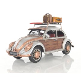 Old Modern Handicrafts Volkswagen Beetle Car Model - Small Silver Brown 1:15 Scale Model - Decoration for Home and Office - 11" L x 6.5" W x 5" H