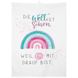 Gruss & CO Tea Towel Motif Die Welt ist schön | Cotton, 60 cm x 45 cm, Coloured Motif Print | Gift, Kitchen, Cooking, Barbecue, 47093
