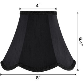 GOSO Small Black Lamp Shades, 4×8×6.4 IN Spider, Set of 2 MIni Scalloped Lampshades for Table Lamps & Wall Lampshade Replacement,Natural Faux Silk Boho Lamp Shade for Bedroom/Dining Room