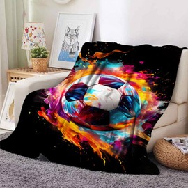 Football Cuddly Blanket for Children, Sports Football Sofa Blanket, Microfibre Fluffy Couch Blanket (Ball-1, 130 x 150 cm)