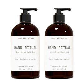 Muse Bath Apothecary Hand Ritual - Jabón de manos aromático y nutritivo, impregnado con aceites esenciales naturales de aromaterapia, 16 onzas, aloe + eucalipto + lavanda, paquete de 2