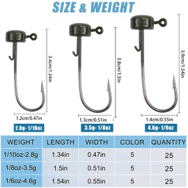 Ned Rig Jig Hooks Kit, 25Pcs Shroom Head Jigs for Soft Plastic Lures Finesse Fishing Jigs with Bait Keeper Crappie Jig Saltwater (1/10oz)