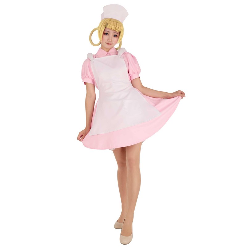 Cosplay.fm Disfraz de enfermera para mujer, vestido rosa con sombrero