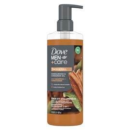 DOVE MEN + CARE Champú 2 en 1 + acondicionador aceite de sándalo y cardamomo para cabello grueso y completo, + vitamina B3 y complejo mineral, 17.5 on