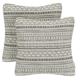 Mika Home Pack of 2 Decorative Square Throw Pillow Covers Cushion Cases for Sofa Couch, Bohemian Striped Geometric Pattern, 18x18 Inches, Gray Cream
