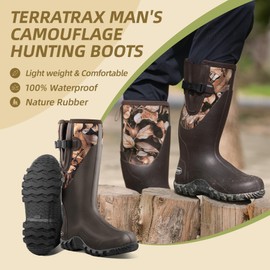TerraTrax Men's Waterproof Camouflage Rubber Boots, 6mm Neoprene Outdoor Muck Boots for All Seasons - Hunting, Fishing & Farming