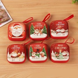 Square Tin Christmas Mini Coin Purse Zipper Organizer Bag Free Size/Round New Year's+ 20ea