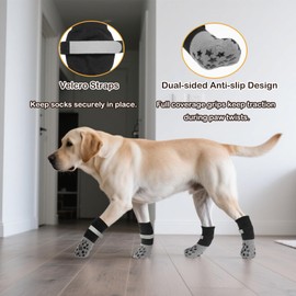 2 Pairs Double-Sided Dog Socks with Adjustable Straps, Non-Slip Anti-Licking Dog Socks, Breathable Anti-Scratch Paw Protector for Small Medium Large Dogs, Indoor/Outdoor Traction Socks, M