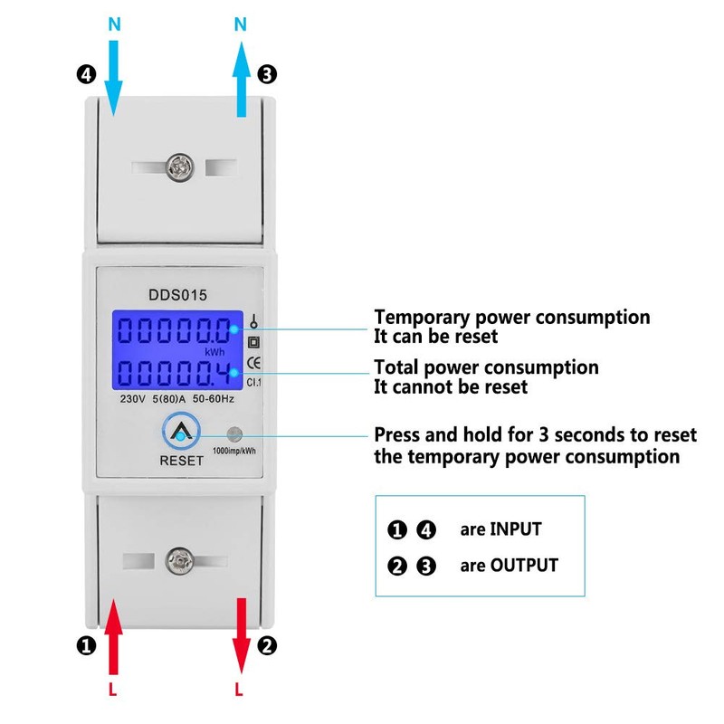Fafeicy DDS015 Digital LCD Single-Phase Energy Meter, 5-80A 230V 50Hz