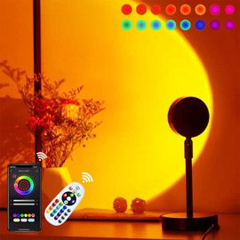 ZCWZMW Sunset Lamp Projector with Remote&App Control, 16 Colors 360 ° Rotating Sunset Lamp for Bedroom, Solset Sunset Lamp Selfie/Photography/Party/Home/Bedroom Decor